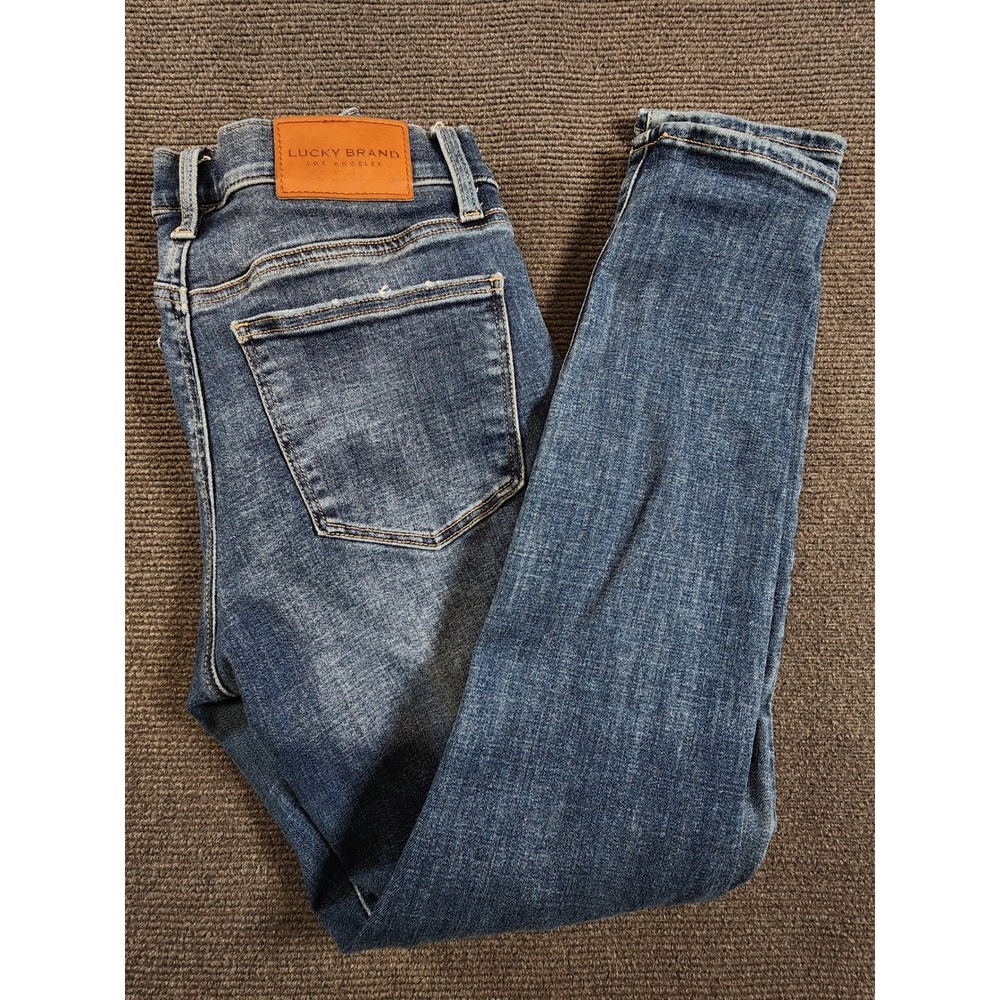 Lucky Brand Ava Skinny Jeans Women 8/29 Blue Mid Rise Distressed Denim Excellent